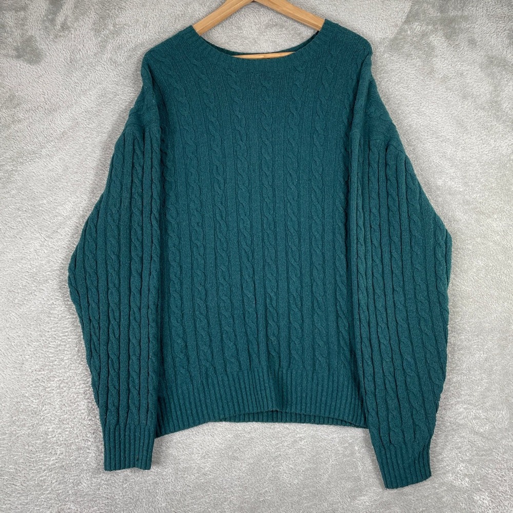 Hollister Cable Knit Sweater Womens Large Teal Green Crewneck Soft Preppy Surf